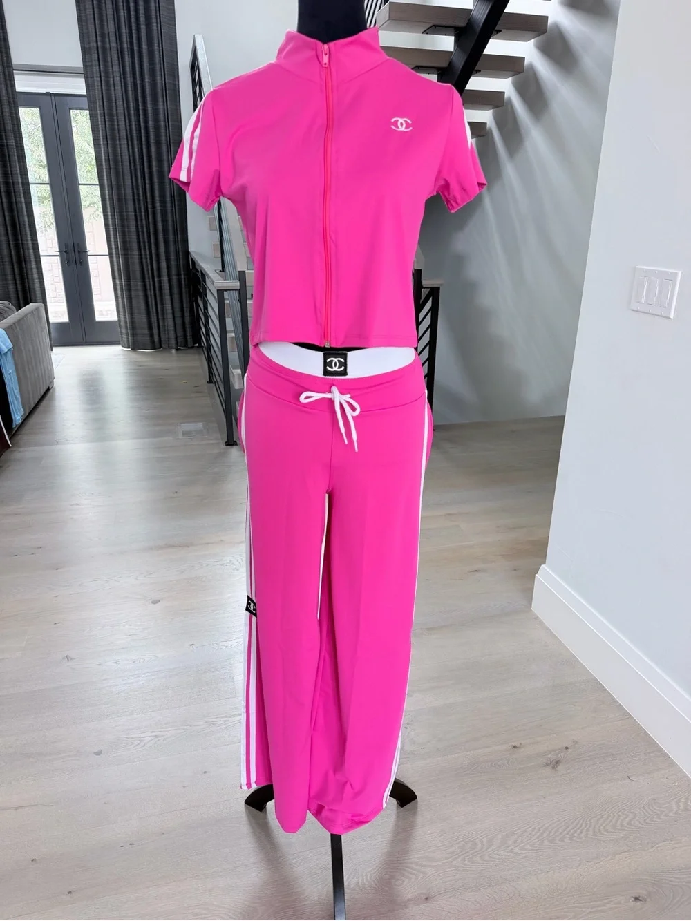 Pink Track Pants & Zip-Front Top Set size S